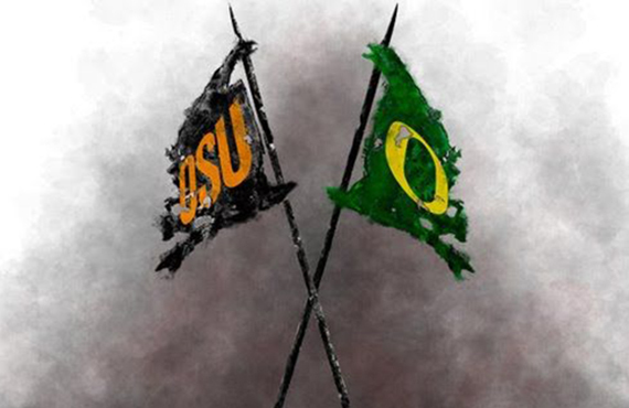 University of Oregon and Oregon State University flags