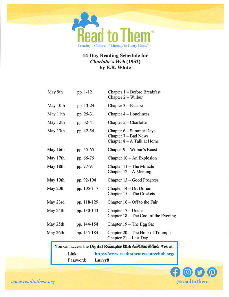 Read to them schedule Charlotte's Web
