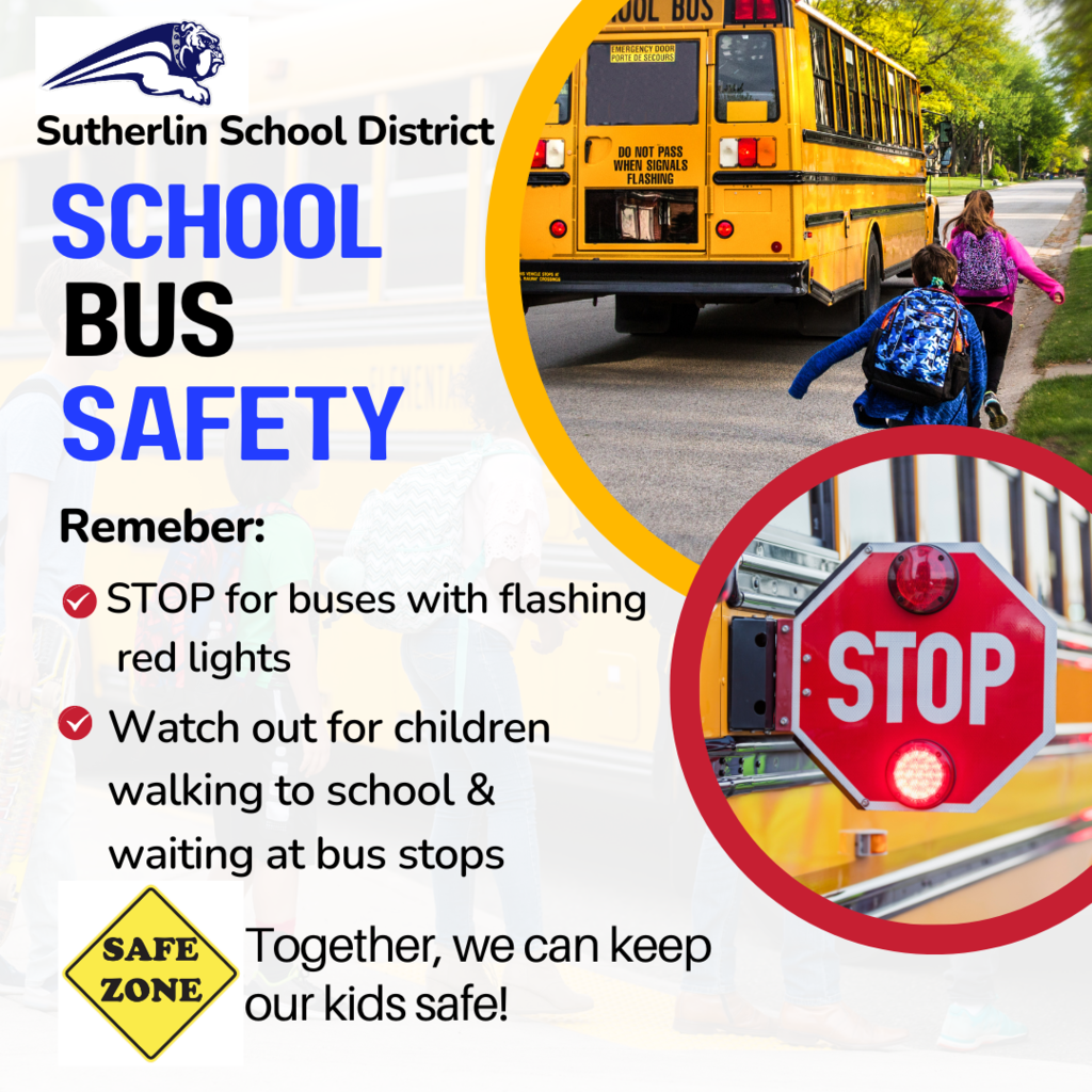 bus safety - please stop at flashing red lights, watch out for children walking - together we can keep our kids safe