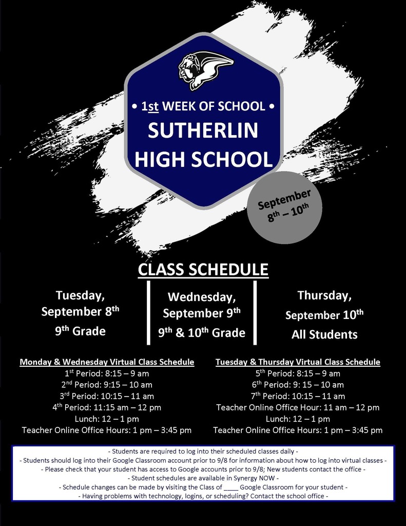 Sutherlin High School First Week of School 2020 Flyer
